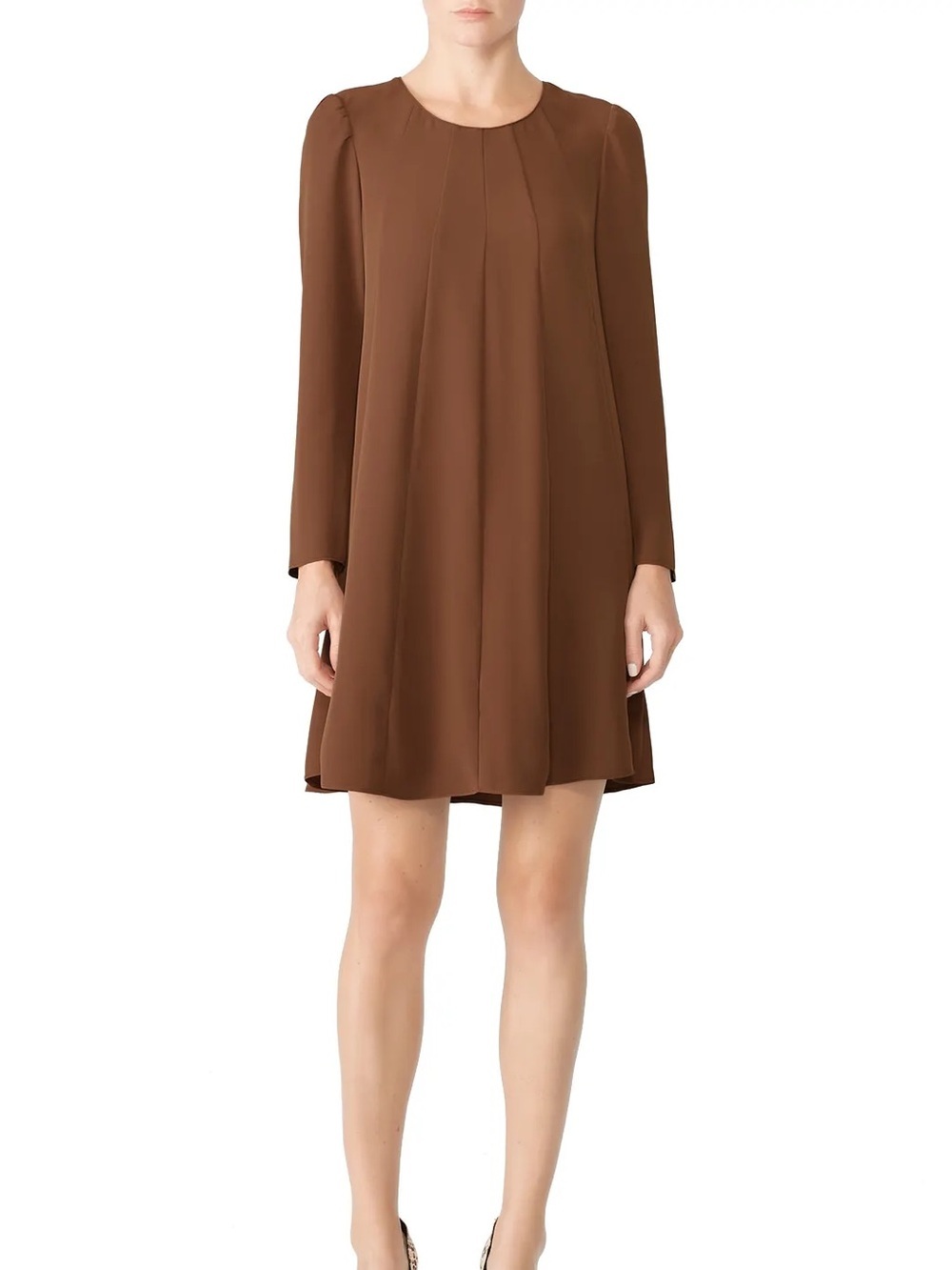 Amanda Uprichard ‘Wendy’ Vertical Seam Swing Mini Dress in Brown Size Small